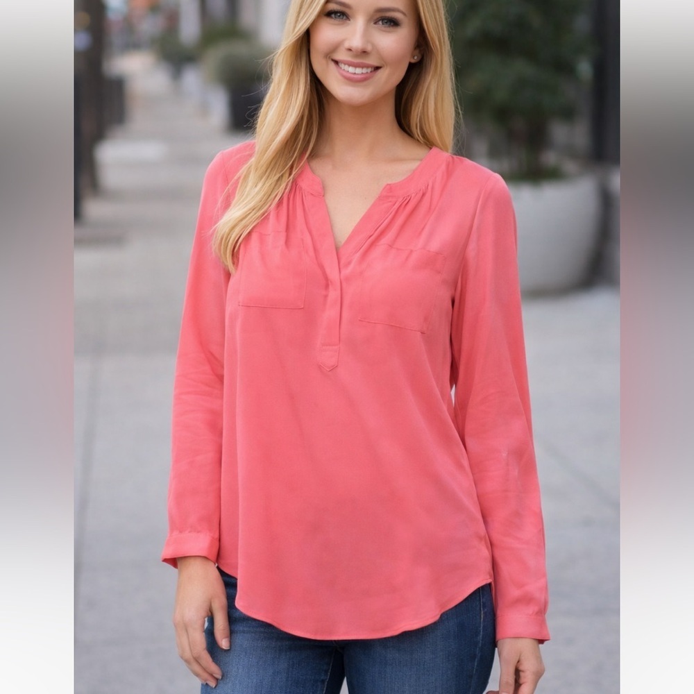 Milly silk pink blouse pleated $200 4 revolve casual spring winter classic